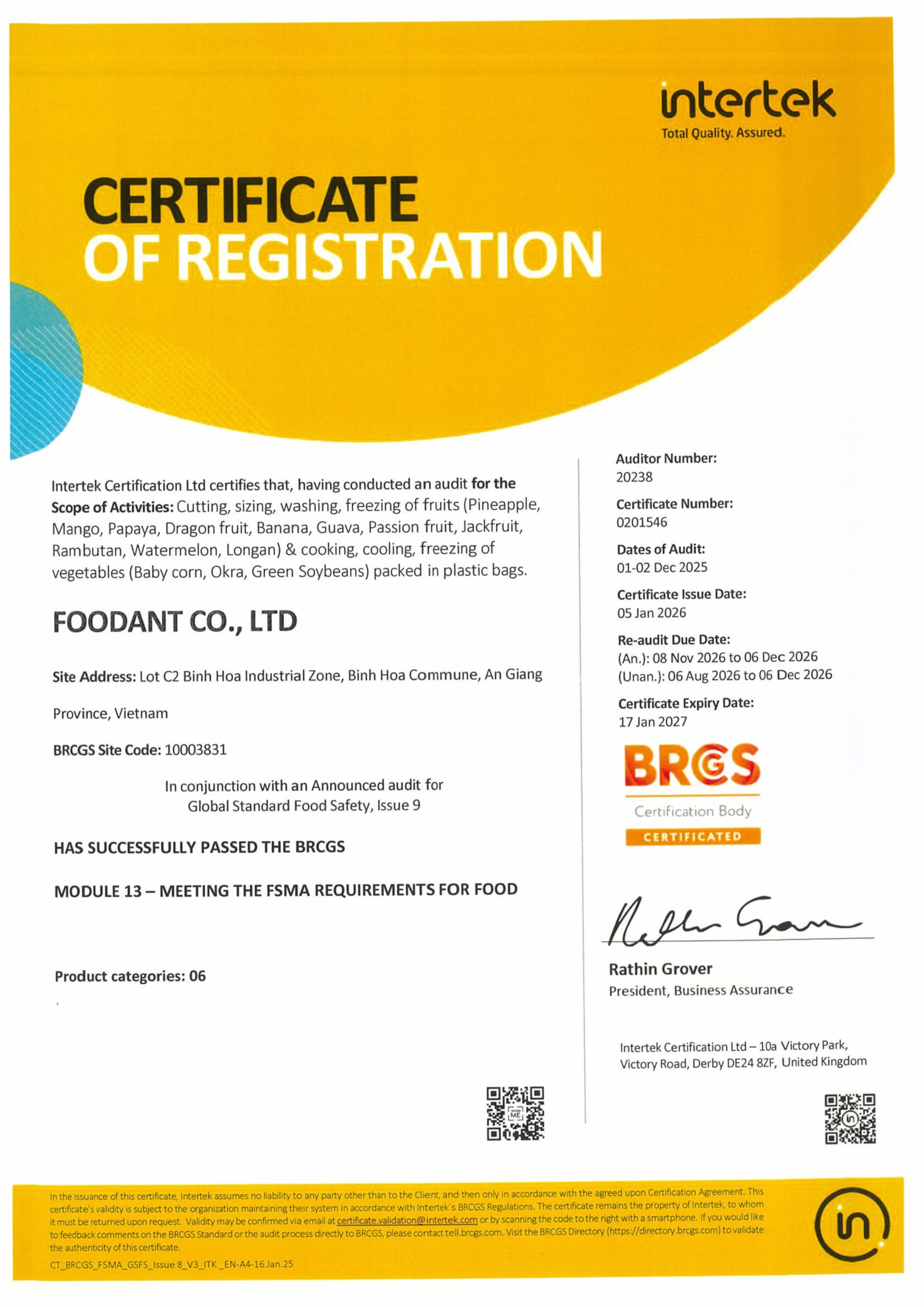 BRCGS CERTIFICATE