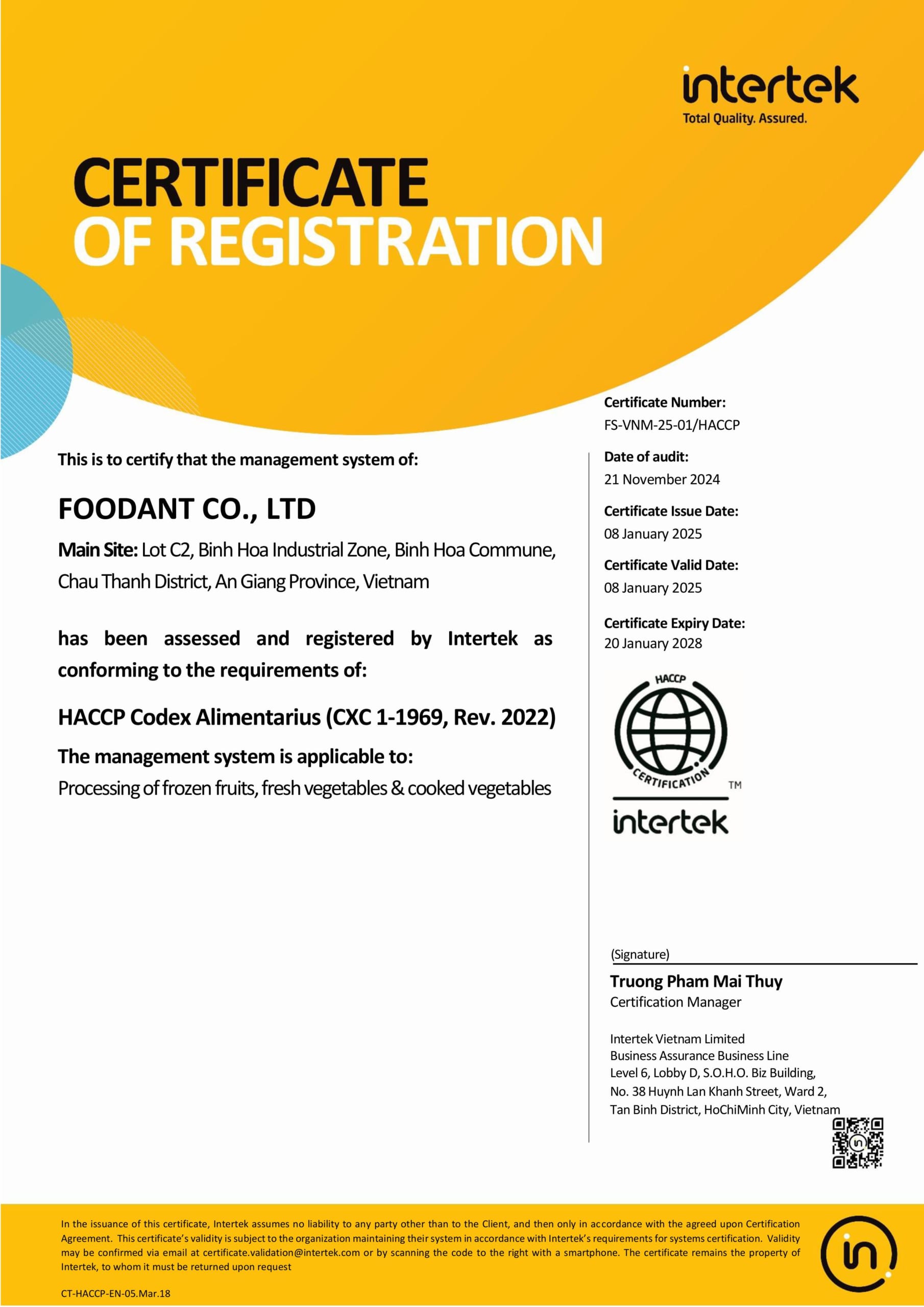 HACCP CERTIFICATE